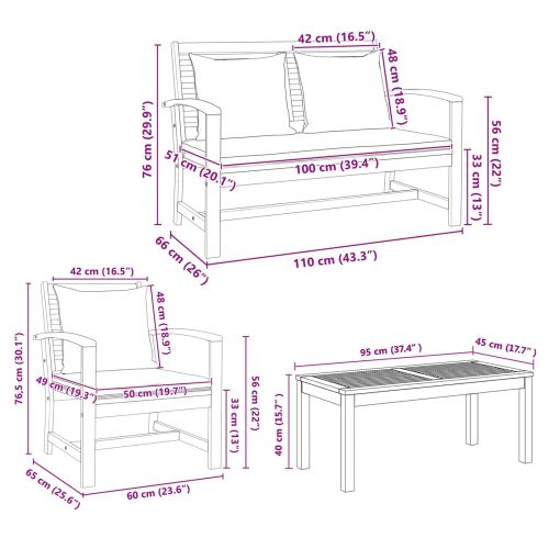 Градински Софа Комплект Естествен Тиково дърво масив
