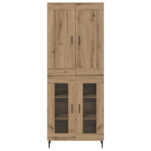 Висок шкаф 2 pcs Дъб Инженерна дървесина и стъкло