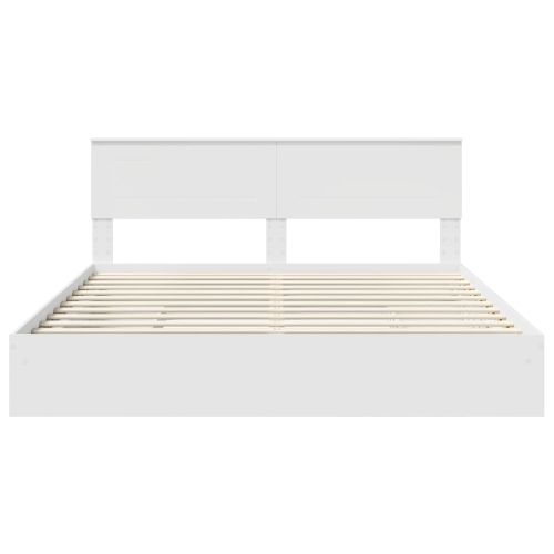 Легло с място за съхранение Бяло 180 x 200 cm Инженерно дърво