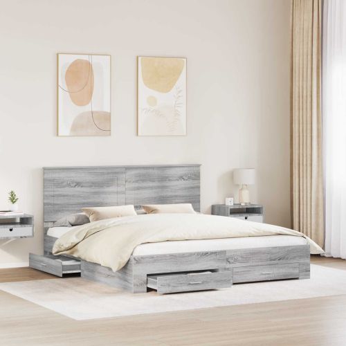 Рамка за легло Сив Сонома 200 x 200 cm Инженерно дърво