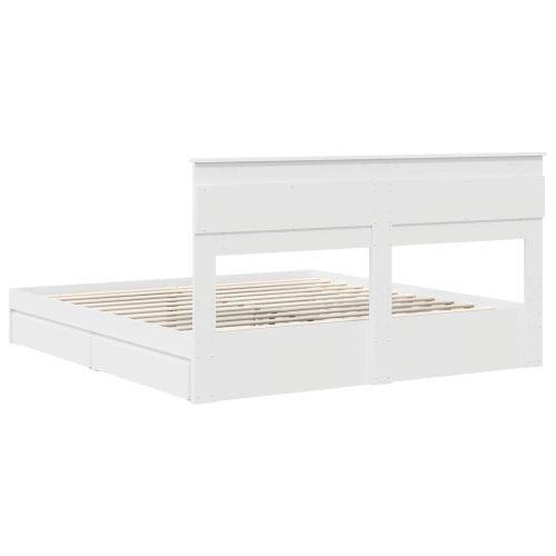 Легло с място за съхранение Бяло 180 x 200 cm Инженерно дърво