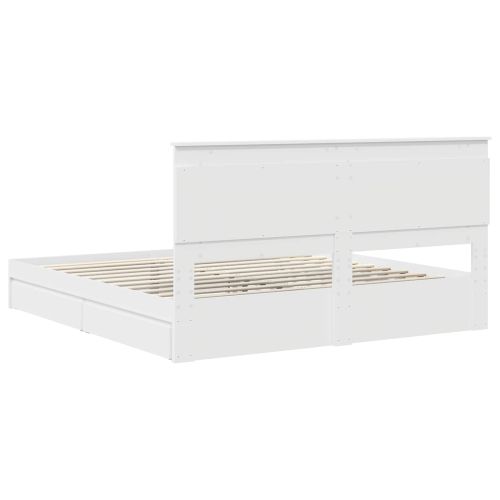 Легло с място за съхранение Бяло 180 x 200 cm Инженерно дърво