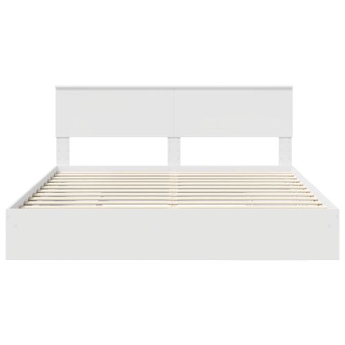 Легло с място за съхранение Бяло 180 x 200 cm Инженерно дърво