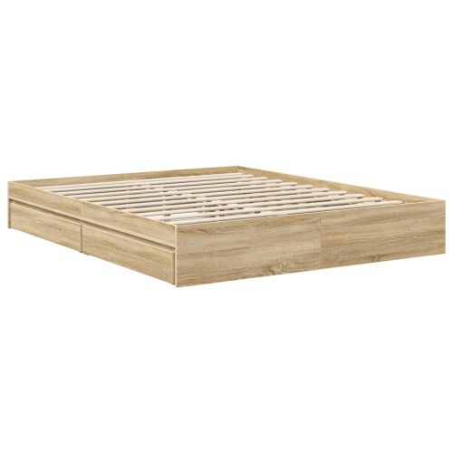 Легло с място за съхранение Бяло 160 x 200 cm Инженерно дърво