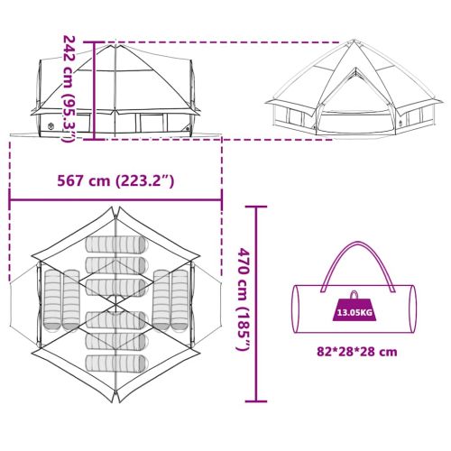 Палатка тип ти пи с покрив Синьо и сиво 490 x 410 x 210 см