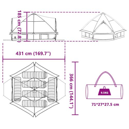 Палатка тип ти пи с покрив Зелен и бял 490 x 410 x 210 см