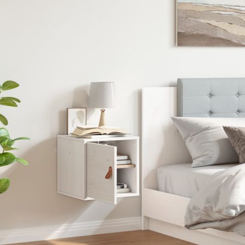 Стенен шкаф, бял, 31,5x30x30 см, борово дърво масив