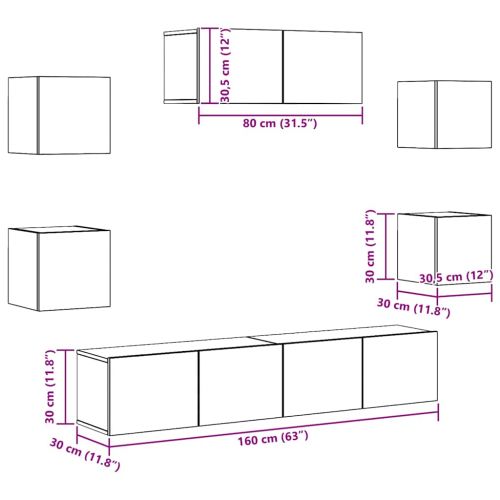 Комплект ТВ шкафове от 7 части, бял, инженерно дърво