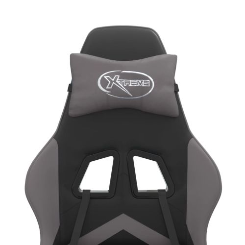 Гейминг стол с опора за крака, черно и cиво, изкуствена кожа