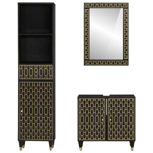 Комплект мебели за баня, 3 части, масивна мангова дървесина