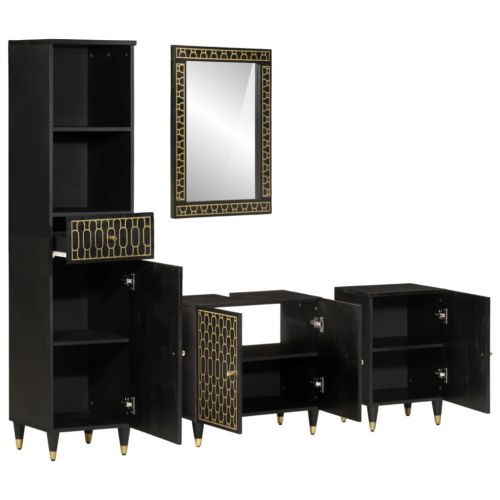 Комплект мебели за баня, 4 части, масивна мангова дървесина