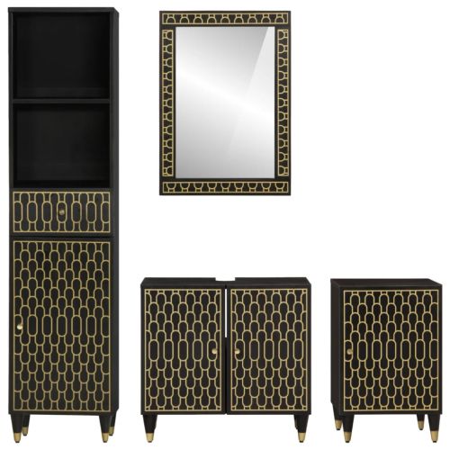 Комплект мебели за баня, 4 части, масивна мангова дървесина