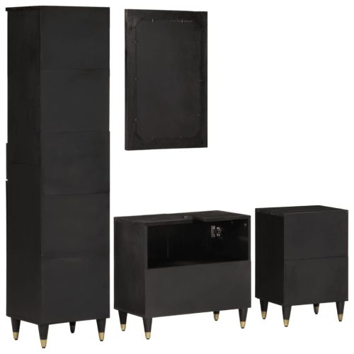 Комплект мебели за баня, 4 части, масивна мангова дървесина