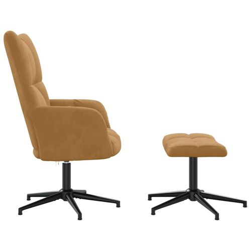 Стол за релакс с табуретка, кафяв, кадифе