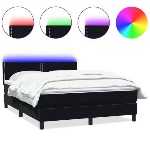 Боксспринг легло с матрак и LED, черно, 160x210 см, кадифе