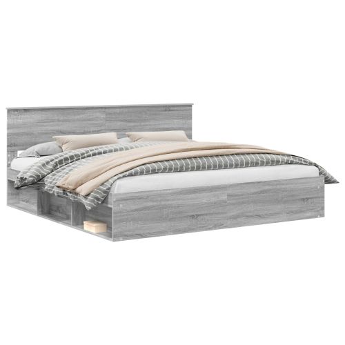 Рамка за легло Сив Сонома 200 x 200 cm Солидно борово дърво