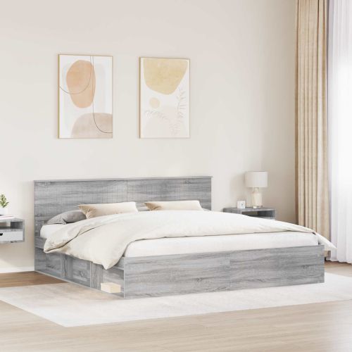 Рамка за легло Сив Сонома 200 x 200 cm Солидно борово дърво