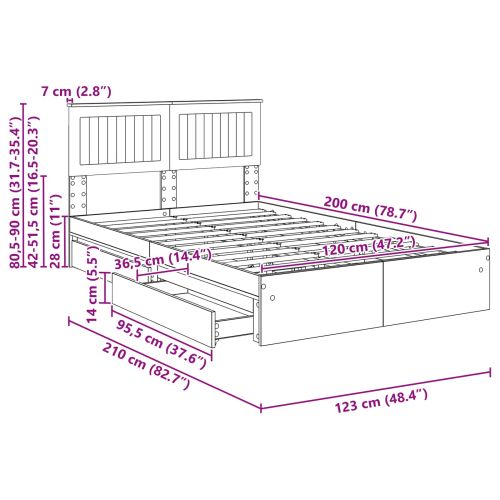 Легло с място за съхранение с таблото Сонома дъб 120 x 200 cm