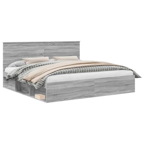 Рамка за легло Сив Сонома 200 x 200 cm Солидно борово дърво