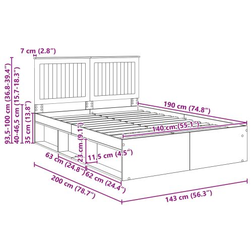 Рамка за легло Старо дърво 140 x 190 cm Солидно борово дърво