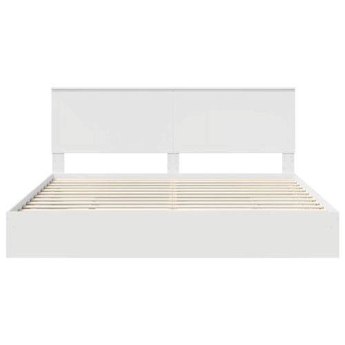 Легло с място за съхранение Бяло 200 x 200 cm Инженерно дърво