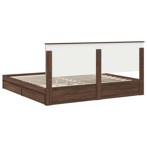 Легло с място за съхранение с таблото Кафяв дъб 200 x 200 cm