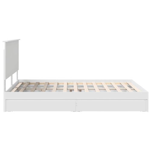 Легло с място за съхранение Бяло 150 x 200 cm Инженерно дърво