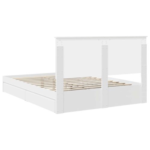 Легло с място за съхранение Бяло 150 x 200 cm Инженерно дърво