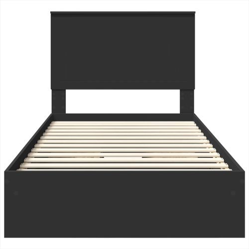 Легло с място за съхранение Черно 100 x 200 cm Инженерно дърво