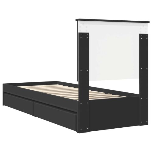 Легло с място за съхранение Черно 75 x 190 cm Инженерно дърво