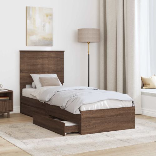Легло с място за съхранение с таблото Кафяв дъб 75 x 190 cm