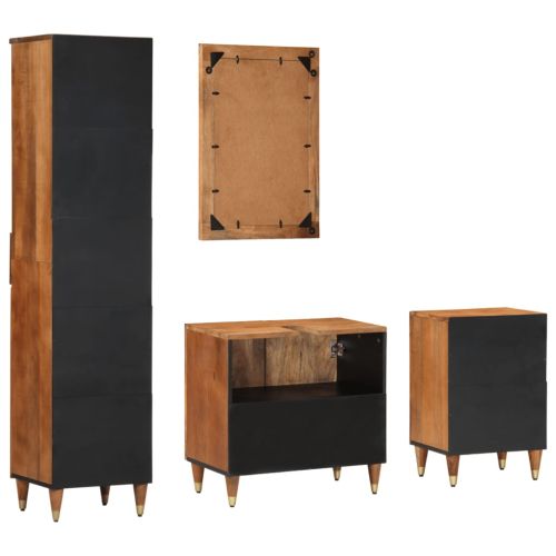 Комплект мебели за баня, 4 части, масивна мангова дървесина