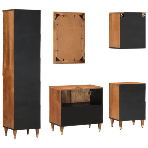 Комплект мебели за баня, 5 части, масивна мангова дървесина