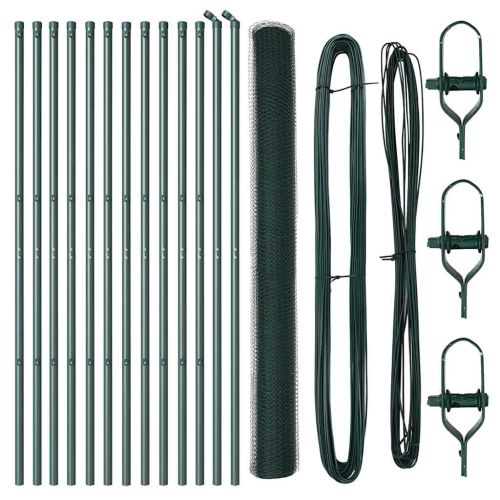 Оградa с колчета Зелен 1.5 x 25 m Покрит със PVC стомана