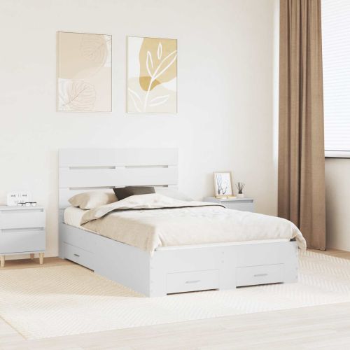 Рамка за легло с чекмедже Бяло 135 x 190 cm Инженерно дърво