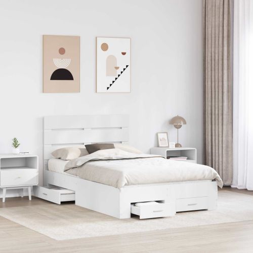 Рамка за легло с чекмедже Бяло 120 x 190 cm Инженерно дърво