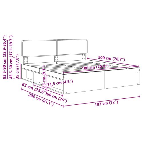 Рамка за легло Дъб Артизан 180 x 200 cm Солидно борово дърво