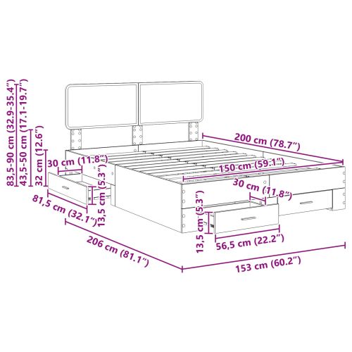 Рамка за легло с таблото Бяло 150 x 200 cm Инженерно дърво