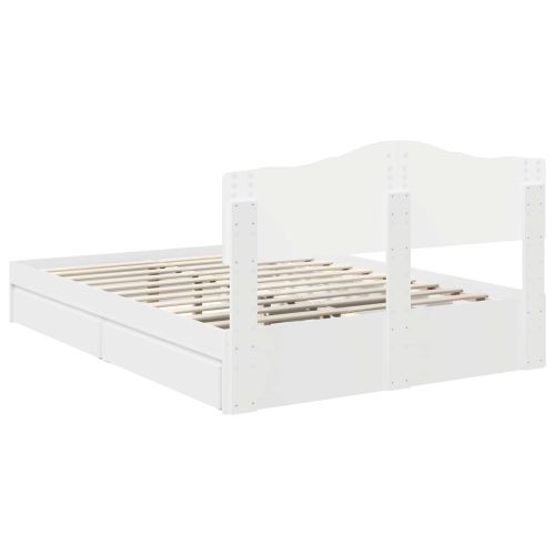 Легло с място за съхранение Бяло 140 x 200 cm Инженерно дърво