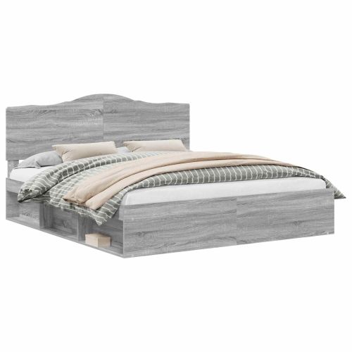 Рамка за легло Сив Сонома 200 x 200 cm Солидно борово дърво