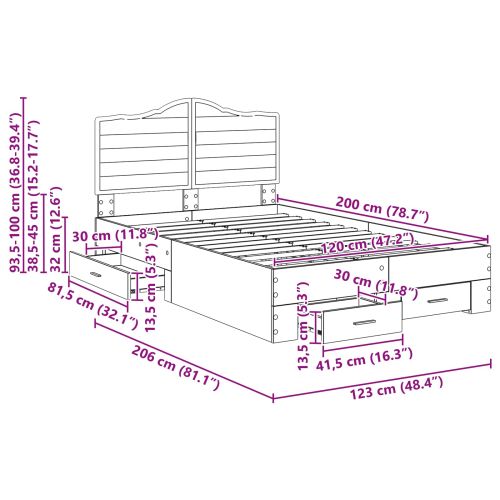 Рамка за легло с таблото Димян дъб 120 x 200 cm Инженерно дърво