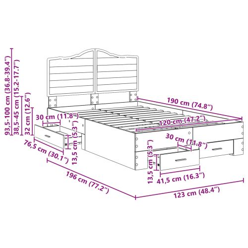 Рамка за легло с чекмедже Дъб 120 x 190 cm Инженерно дърво