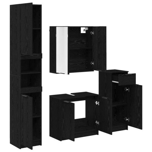 Комплект мебели за баня с рафт 4 pcs Черния дъб Инженерно дърво