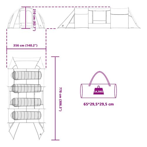 Тунелна палатка с покрив Сив и оранжев 778 x 356 x 210 см