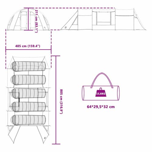 Тунелна палатка с покрив Зелен и бял 778 x 356 x 210 см