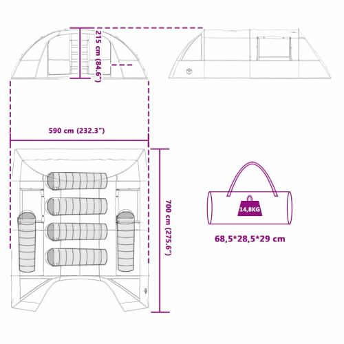 Тунелна палатка с покрив Синьо и сиво 700 x 590 x 215 см