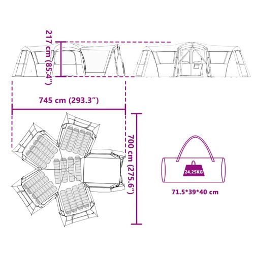 Семейна палатка с покрив Сив и оранжев 745 x 700 x 217 см