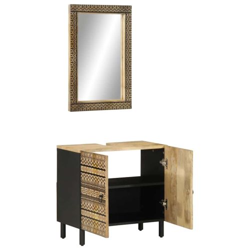 Комплект мебели за баня, 2 части, масивна мангова дървесина