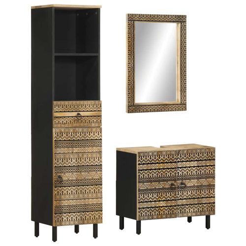 Комплект мебели за баня, 3 части, масивна мангова дървесина