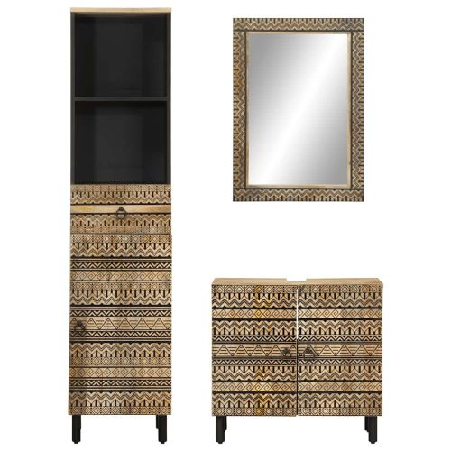 Комплект мебели за баня, 3 части, масивна мангова дървесина